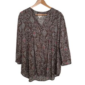 St. John’s Bay Boho Peasant Tunic Soft Flowy Paisley Blouse - XL - Brown, Pink